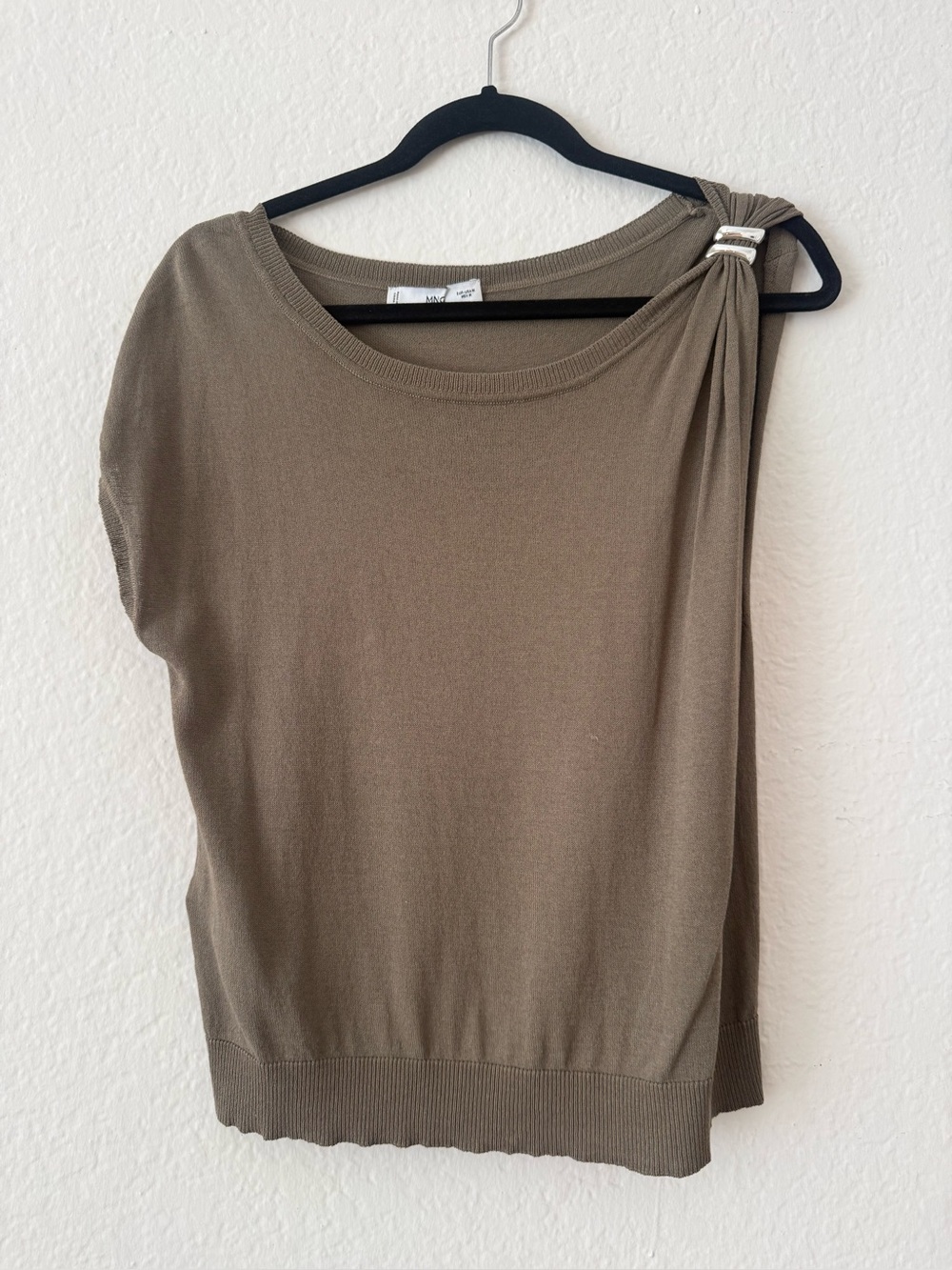 MANGO. Women’s Lightweight Olive Green Short one  Sleeve Top